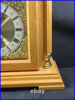 Vintage Westminster Chime Mantle Clock Oak Cabinet Daniel Dakota Gold Accents