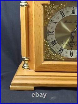 Vintage Westminster Chime Mantle Clock Oak Cabinet Daniel Dakota Gold Accents