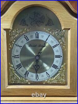 Vintage Westminster Chime Mantle Clock Oak Cabinet Daniel Dakota Gold Accents