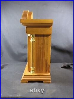 Vintage Westminster Chime Mantle Clock Oak Cabinet Daniel Dakota Gold Accents