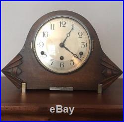 Vintage Wood Mantle / Shelf / Desk Clock Made In England Westminster Chime