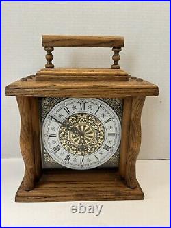 Vintage Wooden Oak Handmade Mantle Clock Chimes Every Hour And Quarter Works