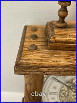 Vintage Wooden Oak Handmade Mantle Clock Chimes Every Hour And Quarter Works