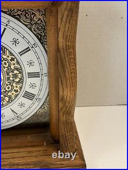 Vintage Wooden Oak Handmade Mantle Clock Chimes Every Hour And Quarter Works