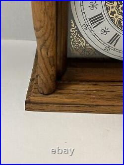 Vintage Wooden Oak Handmade Mantle Clock Chimes Every Hour And Quarter Works