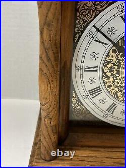 Vintage Wooden Oak Handmade Mantle Clock Chimes Every Hour And Quarter Works