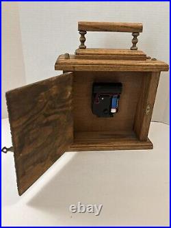 Vintage Wooden Oak Handmade Mantle Clock Chimes Every Hour And Quarter Works