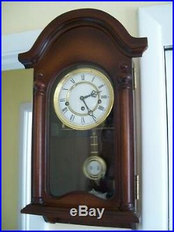 Vintage Wooden Pendulum Wall Clock Franz Hermle Porcelain Dial Westminster Chime