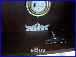 Vintage Wooden Pendulum Wall Clock Franz Hermle Porcelain Dial Westminster Chime