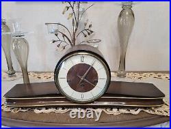 Vintage Zentra Mantel Clock FHS Walnut Art Deco Rare Face (Working) 3 chime