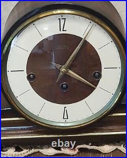 Vintage Zentra Mantel Clock FHS Walnut Art Deco Rare Face (Working) 3 chime