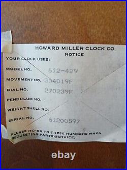 Vintage howard miller mantle clock Model # 612-429