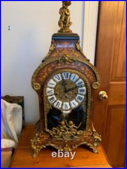 Vintage mantel clock by Franz Hermle Italian inlaid case Cherubs Chimes 30 high