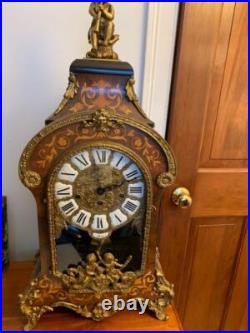 Vintage mantel clock by Franz Hermle Italian inlaid case Cherubs Chimes 30 high