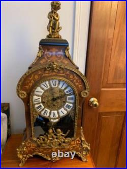 Vintage mantel clock by Franz Hermle Italian inlaid case Cherubs Chimes 30 high