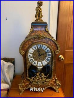 Vintage mantel clock by Franz Hermle Italian inlaid case Cherubs Chimes 30 high