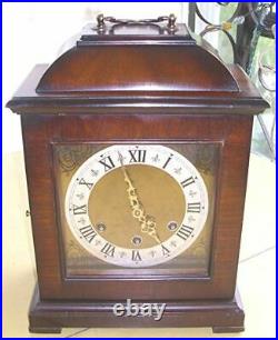 Vtg 8 Day Wind Up Shelf Mantel Clock Westminster Chimes Walnut Case Germany