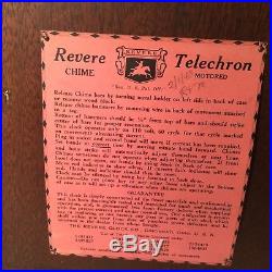 Vtg B2 Telechron Revere 59m38 Westminster Chime Mantel Motored Clock Electric