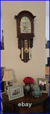 Vtg D&A Chiming Wall Clock Pendulum Hanging Faux Weights Battery Operated Chimes