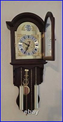 Vtg D&A Chiming Wall Clock Pendulum Hanging Faux Weights Battery Operated Chimes