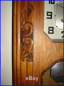 Vtg. DECO Wall Clock-Westminster Chime withPendulum & Key-Romanet Morbier-France