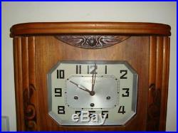 Vtg. DECO Wall Clock-Westminster Chime withPendulum & Key-Romanet Morbier-France