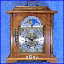 Vtg. EMPEROR Walnut Bracket Clock, Moonphase & Westminster Chime- Key Wind 8 Day