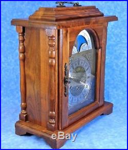 Vtg. EMPEROR Walnut Bracket Clock, Moonphase & Westminster Chime- Key Wind 8 Day