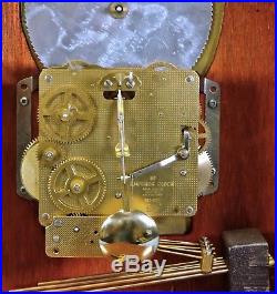 Vtg. EMPEROR Walnut Bracket Clock, Moonphase & Westminster Chime- Key Wind 8 Day