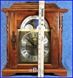 Vtg. EMPEROR Walnut Bracket Clock, Moonphase & Westminster Chime- Key Wind 8 Day