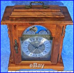 Vtg. EMPEROR Walnut Bracket Clock, Moonphase & Westminster Chime- Key Wind 8 Day