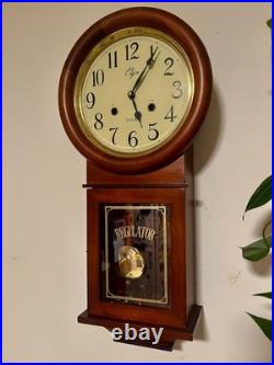 Vtg Elgin 31 day Regulator Wall Clock Working Video Walnut Case Brass Bezel Key