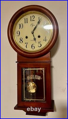 Vtg Elgin 31 day Regulator Wall Clock Working Video Walnut Case Brass Bezel Key