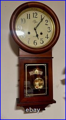 Vtg Elgin 31 day Regulator Wall Clock Working Video Walnut Case Brass Bezel Key