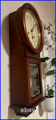 Vtg Elgin 31 day Regulator Wall Clock Working Video Walnut Case Brass Bezel Key