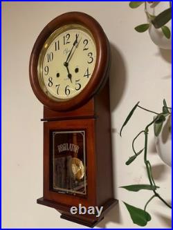 Vtg Elgin 31 day Regulator Wall Clock Working Video Walnut Case Brass Bezel Key