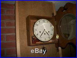 Vtg. Germany Mauthe Westminster Chime Art Deco Mid Century Wood Wall Clock/KEY
