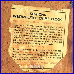 Vtg MCM SESSIONS 2C Westminster Chime Electric Mantle Clock Brass Cone Feet