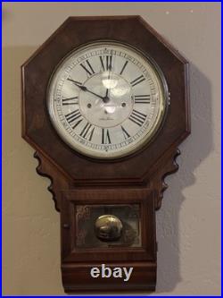 Vtg SETH THOMAS Octagon Wall Clock Westminster Chime 3 Windup With Key Pendulum