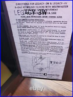 Vtg Seth Thomas 8-Day Legacy-3W & Legacy-IV Mantle Clock Westminster Chime