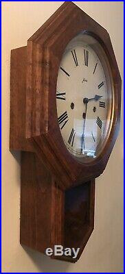 W. Haid Schoolhouse Octagon Wall Clock Germany Westminster Chimes with Key