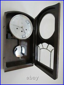 WESTMINSTER CHIME wall clock KIENZLE antique vintage key LEADED GLASS German