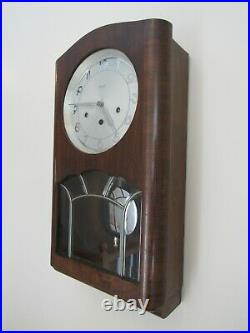 WESTMINSTER CHIME wall clock KIENZLE antique vintage key LEADED GLASS German