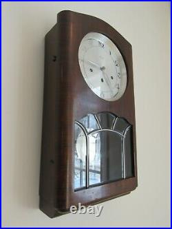 WESTMINSTER CHIME wall clock KIENZLE antique vintage key LEADED GLASS German