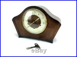 WOODEN MANTEL CLOCK SMITHS 8 Day WESTMINSTER CHIME KEY WINDER