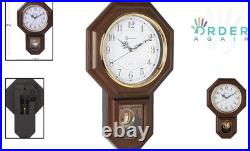 Wall Clock Faux Wood Pendulum Westminster Chime 17.5x11.25 Home Office Decor