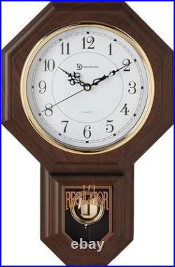 Wall Clock Faux Wood Pendulum Westminster Chime 17.5x11.25 Home Office Decor