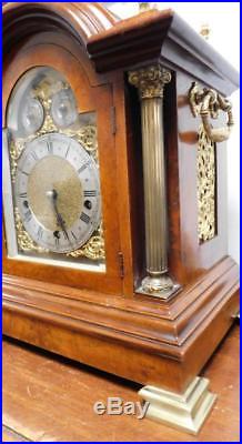 Walnut cased westminster chimes bracket clock on coil gongs