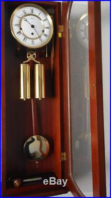 Walnut westminster chimes vienna style wall clock by hermle, weight driven