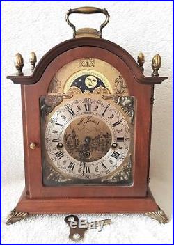 Warmink Mantel Clock Dutch Westminster Chimes Vintage Silent Mode 8 Day Key 36cm